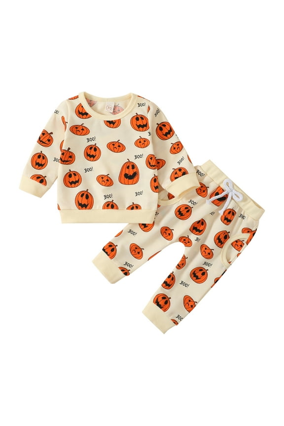Baby Halloween Pumpkin Clothes Outfits Toddler Boy Girl Long Sleeve Sweatshirt Tops Pants Set,12-18 Months