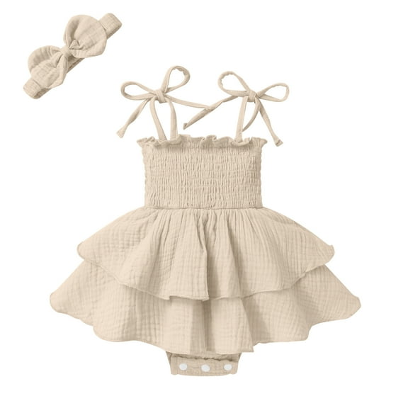 Younger Tree Baby Romper Dress Infant Summer Sleeveless Bodysuit Jumpsuit Outfits with Headband for 12-18 Months