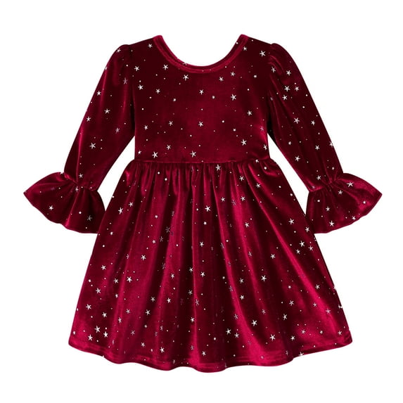Younger Tree Christmas Dresses for Baby Girls Fall Winter Long Sleeve Velvet Dresses Princess Party Outfits Clothes for 3-4T
