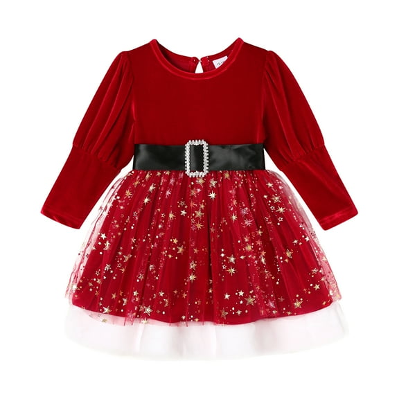 Younger Tree Christmas Dresses for Toddler Baby Girls Fall Winter Long Sleeve Velvet Dresses Princess Party Outfits Clothes for 12-18 Months