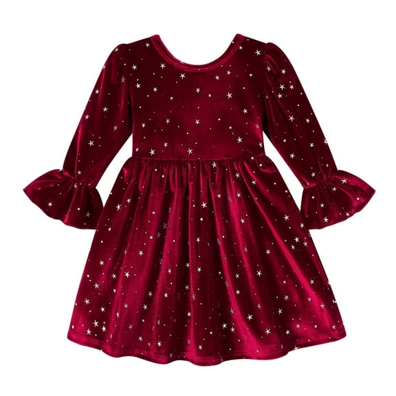 Younger Tree Christmas Dresses for Toddler Baby Girls Fall Winter Long Sleeve Velvet Dresses Princess Party Outfits Clothes for 18-24 Months
