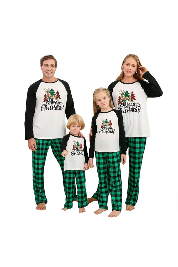 Family Matching Christmas Pajamas Set Letter Print Top Plaid Pants Loungewear Xmas Jammies Holiday Pjs Outfits for Baby 12-18 Months
