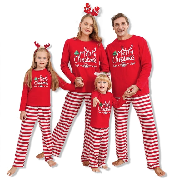 Younger Tree Family Matching Christmas Pajamas Set Letter Print Top Plaid Pants Loungewear Xmas Jammies Holiday Pjs Outfits for Baby 3-6 Months