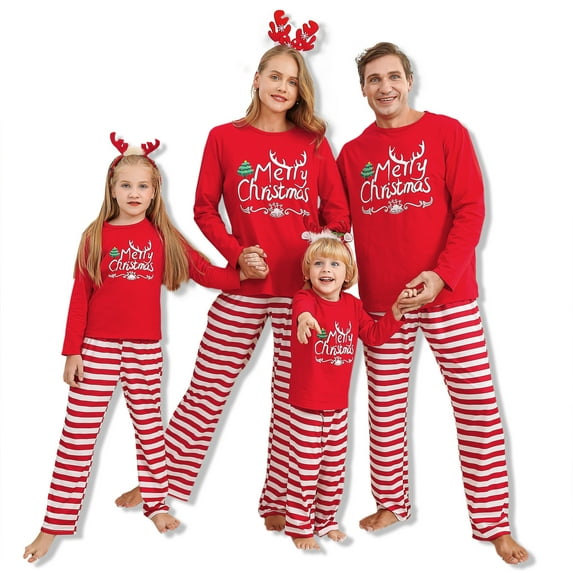 Younger Tree Family Matching Christmas Pajamas Set Letter Print Top Plaid Pants Loungewear Xmas Jammies Holiday Pjs Outfits for Kids 4-5T