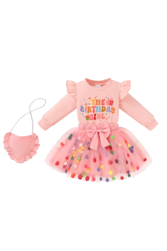 Girl Birthday Outfit Baby Fall Winter Long Sleeve Sweatshirt Bowknot Tutu Princess Party Dress Set with Bag for 18-24 Months