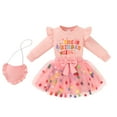 thumbnail image 1 of Younger Tree Girl Birthday Outfit Baby Fall Winter Long Sleeve Sweatshirt Bowknot Tutu Princess Party Dress Set with Bag for 3-4T, 1 of 8