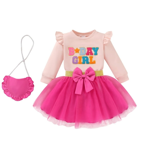 Younger Tree Girl Birthday Outfit Baby Fall Winter Long Sleeve Sweatshirt Bowknot Tutu Princess Party Dress Set with Bag for 5-6T