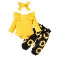 thumbnail image 1 of Younger Tree Infant Baby Girl Clothes Ruffle Long Sleeve Romper Floral Pants with Headband 3PCS Toddler Fall Outfits for 12-18 Months, 1 of 8