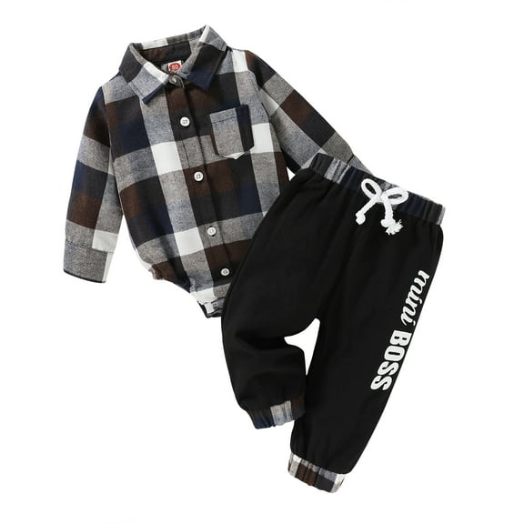 Younger Tree Infant Toddler Baby Boy Clothes Set Newborn Long Sleeve Flannel Plaid Bodysuit Pants Fall Winter Outfits for 3-6 Months