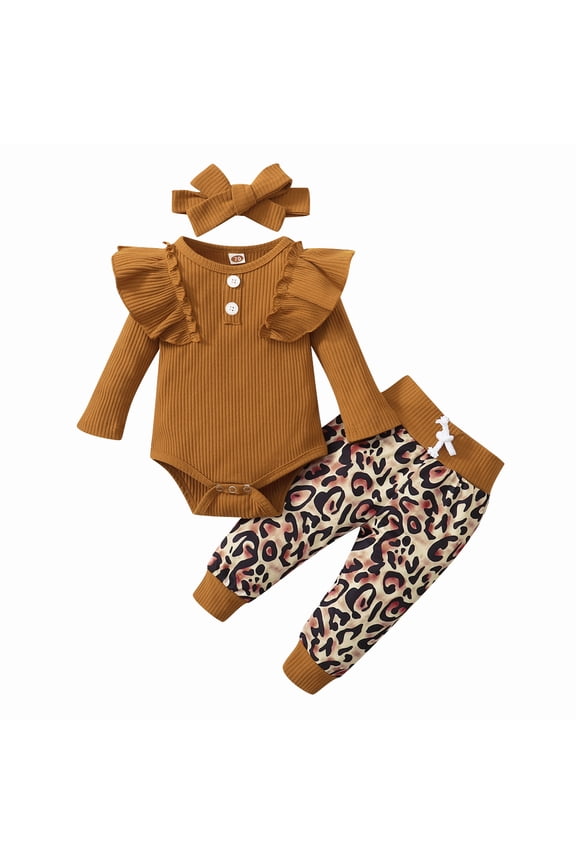 Infant Toddler Baby Girl Fall Long Sleeve Romper Pants Headband Clothes Outfits for 6-12 Months