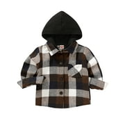 YOUNGER TREE Kid Toddler Boy Flannel Shirt Baby Long Sleeve Hooded Plaid Button Shirt,Size 3 Months-6T