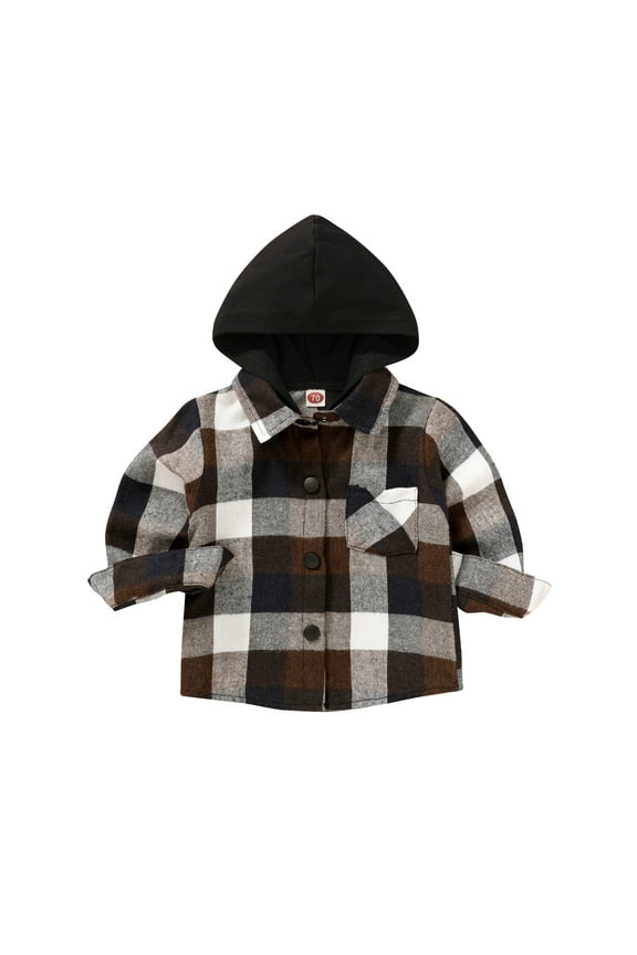 Kid Toddler Boy Flannel Shirt Baby Long Sleeve Hooded Plaid Button Shirt,Size 3 Months-6T