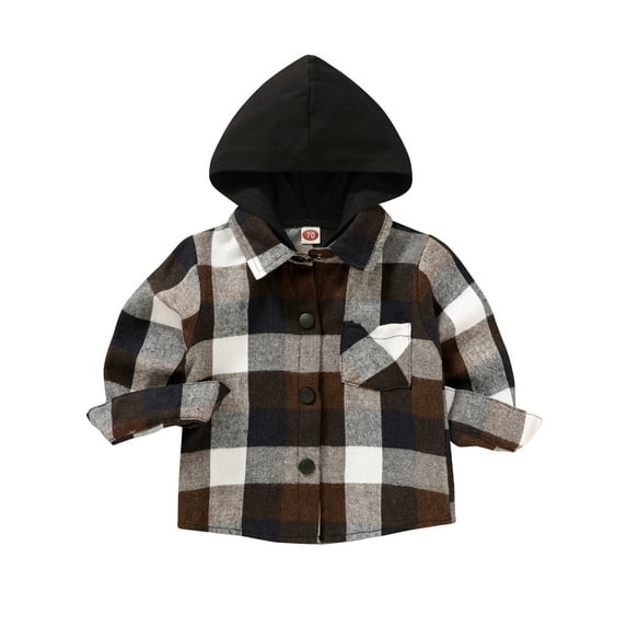Younger Tree Kid Toddler Boy Flannel Shirt Baby Long Sleeve Hooded Plaid Button Shirt,Size 3 Months-6T