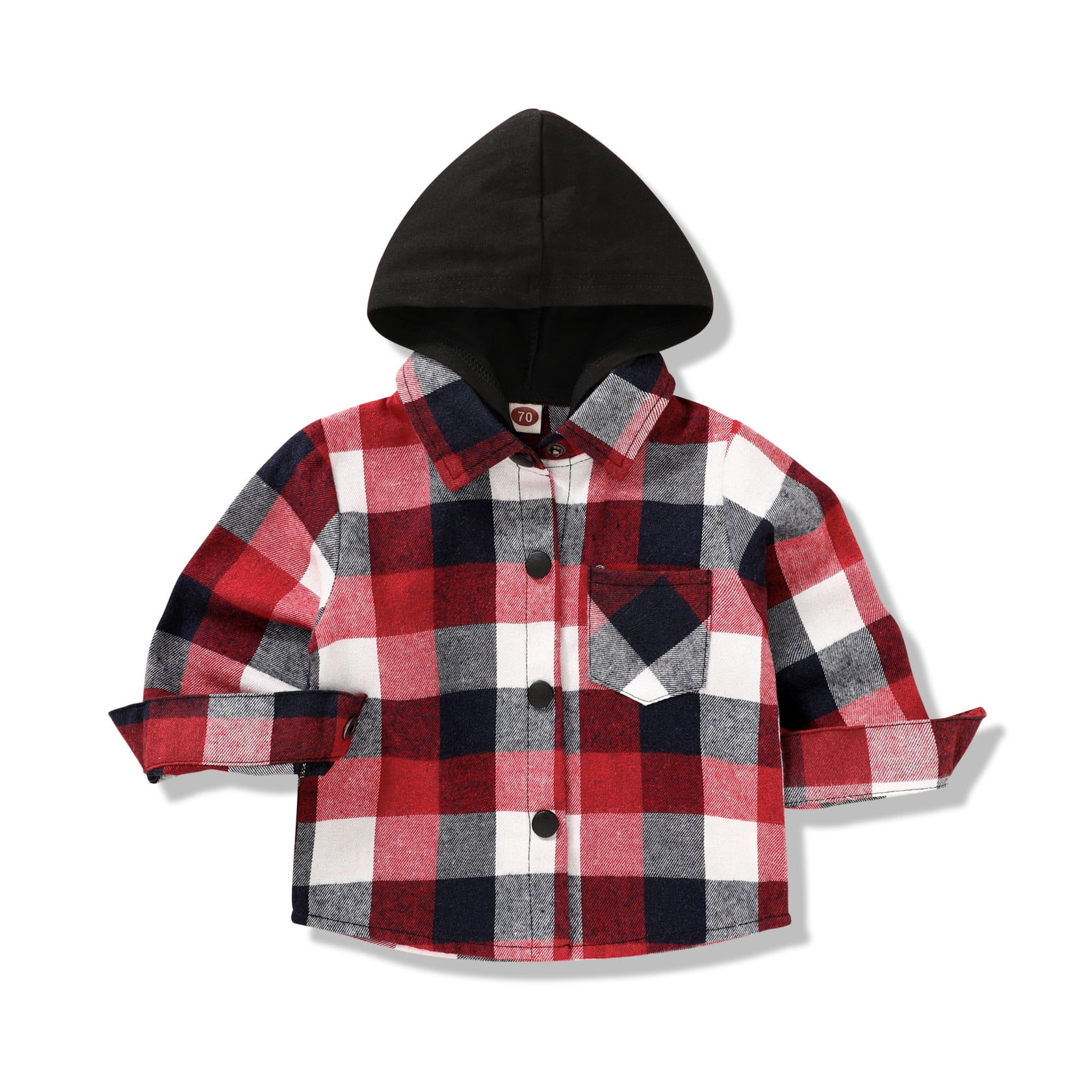 Younger Tree Kid Toddler Boy Flannel Shirt Baby Long Sleeve Hooded Plaid Button Shirt for 45