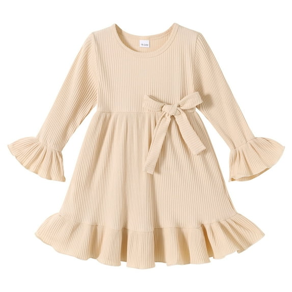 Younger Tree Kids Toddler Dress Baby Girls Fall Dresses Ruffle Long Sleeve Bowknot Casual Winter Dress for 18-24 Months