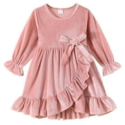 YOUNGER TREE Kids Toddler Dress Baby Girls Fall Dresses Ruffle Long Sleeve Bowknot Casual Winter Dress for 18-24 Months