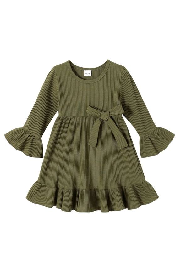 Kids Toddler Dress Baby Girls Fall Dresses Ruffle Long Sleeve Bowknot Casual Winter Dress for 2-3T