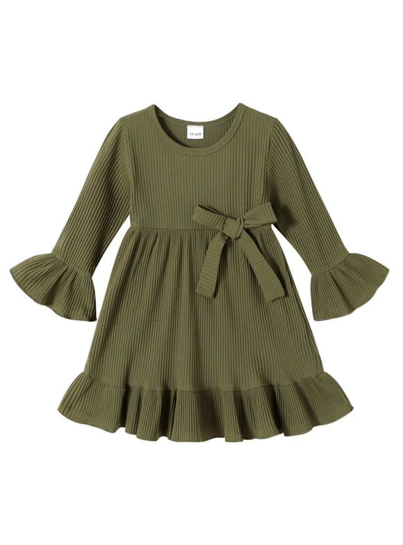 Kids Toddler Dress Baby Girls Fall Dresses Ruffle Long Sleeve Bowknot Casual Winter Dress for 2-3T