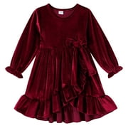 YOUNGER TREE Kids Toddler Thanksgiving Dress Baby Girls Fall Dresses Ruffle Long Sleeve Bowknot Casual Winter Dress for 18-24 Months