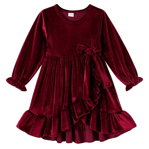 Younger Tree Kids Toddler Christmas Dress Baby Girls Fall Dresses Ruffle Long Sleeve Bowknot Casual Winter Dress for 5-6T