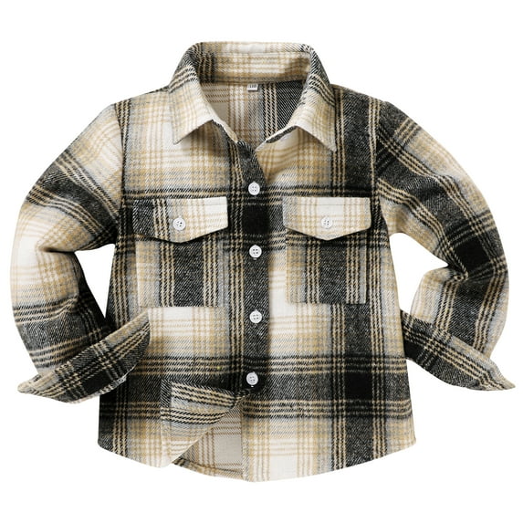 Younger Tree Little Boy Girl Fall Flannel Shirt Kid Baby Long Sleeve Button Down Plaid Shirts for 3-4T