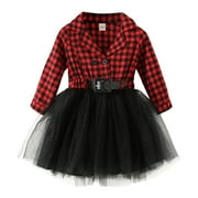 YOUNGER TREE Little Girl Buffalo Plaid Tutu Skirt Party Princess Dress Christmas Clothes Outfits