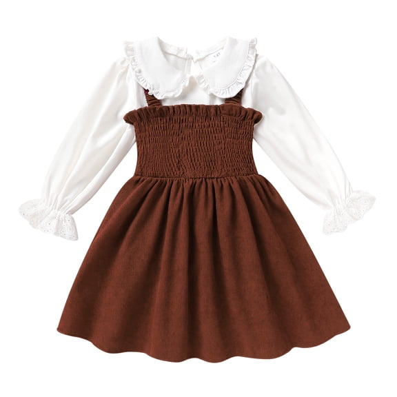 Younger Tree Toddler Girls Thanksgiving Dress Set Baby Long Sleeve Peter Pan Collar Shirt Clothes Outfit for 3-4T