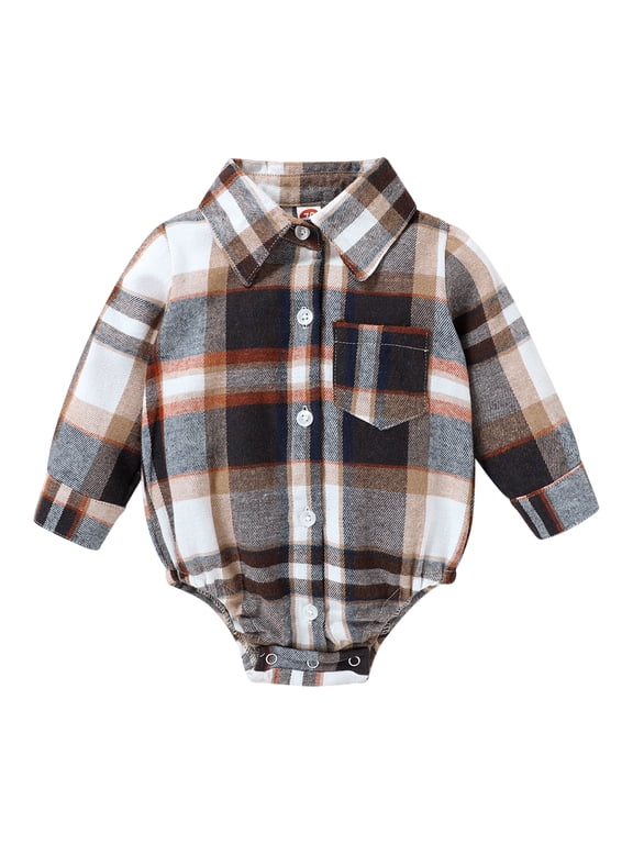 Newborn Baby Boy Girl Christmas Long Sleeve Plaid Flannel Shirt Romper Clothes Outfits for 3-6 Months