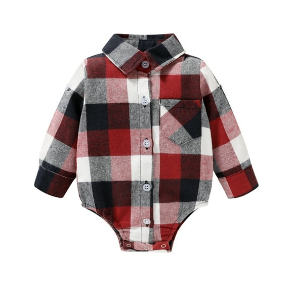 Younger Tree Newborn Baby Boy Girls Plaid Outfit Flannel Romper Tops Infant Long Sleeve Button Down Plaid Casual Bodysuit Clothes for 0-3 Months