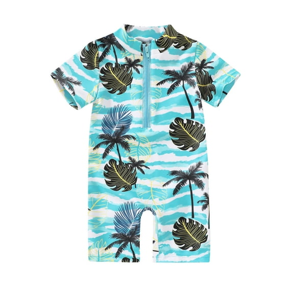 Younger Tree Newborn Baby Boys Swimsuit Short Sleeve Zipper One-Piece Bodysuit Sunsuit Swimwear Bathing Suit for 3-6 Months