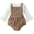 thumbnail image 1 of Younger Tree Newborn Baby Girl Clothes Bell Sleeve Romper and Corduroy Overalls Shorts Infant Girl Fall Outfits for 0-3 Months, 1 of 5