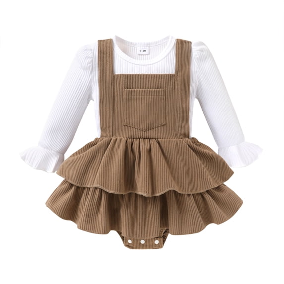 Younger Tree Newborn Girl Fall Winter Outfit Baby Long Sleeve Romper Corduroy Overall Dress Clothes Sets for 0-3 Months
