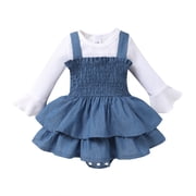 Younger Tree Newborn Girl Fall Winter Outfit Baby Long Sleeve Romper Corduroy Overall Dress Clothes Sets for 3-6 Months