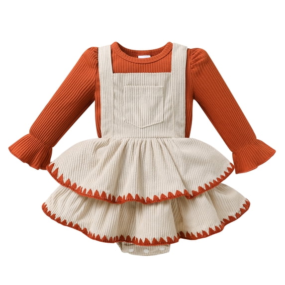 Younger Tree Newborn Girl Fall Winter Halloween Outfit Baby Long Sleeve Romper Corduroy Overall Dress Clothes Sets for 3-6 Months