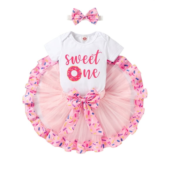 Younger Tree Newborn Baby Girls My 1st Birthday Dress Infant Pink Shiny Printed Sequin Bowknot Tutu Princess Dress for 6-12 Months