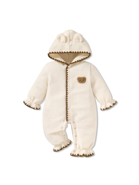 Baby Onesies Outfits Newborn Girl Boy Winter Hooded Fleece Jumpsuit Romper for 9-12 Months