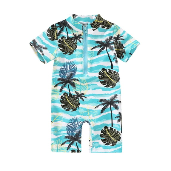 Younger Tree Short Sleeve Zipper Sunsuit One-Piece Swimsuit (Boy’s, 0-3 Months)
