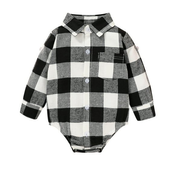 Younger Tree Toddler Baby Boy Girl Flannel Shirt Newborn Long Sleeve Plaid Bodysuit Clothes for 18-24 Months