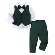 Younger Tree Toddler Boy Suit Set Gentleman Wedding Outfits Baby Christmas Long Sleeve Formal Dress 4-Piece Outfits for 18-24 Months