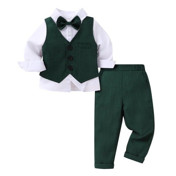 Younger Tree Toddler Boy Suit Set Gentleman Wedding Outfits Baby Christmas Long Sleeve Formal Dress 4-Piece Outfits for 2-3T