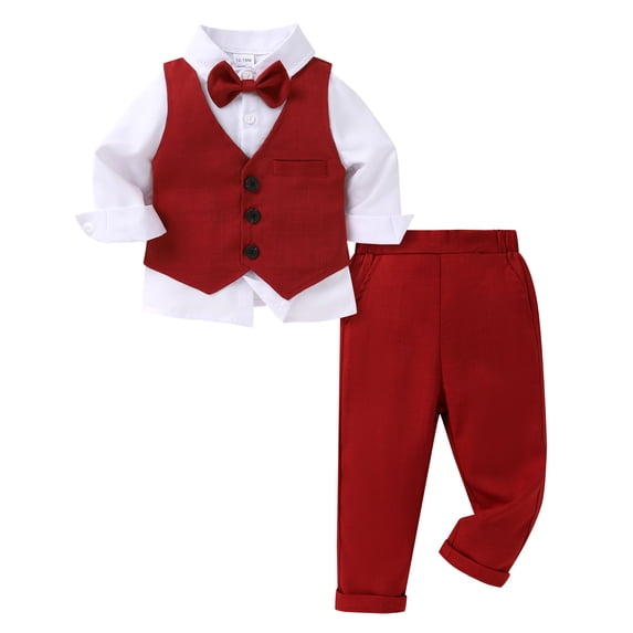 Younger Tree Toddler Boy Suit Set Gentleman Wedding Outfits Baby Christmas Long Sleeve Formal Dress 4-Piece Outfits for 2-3T