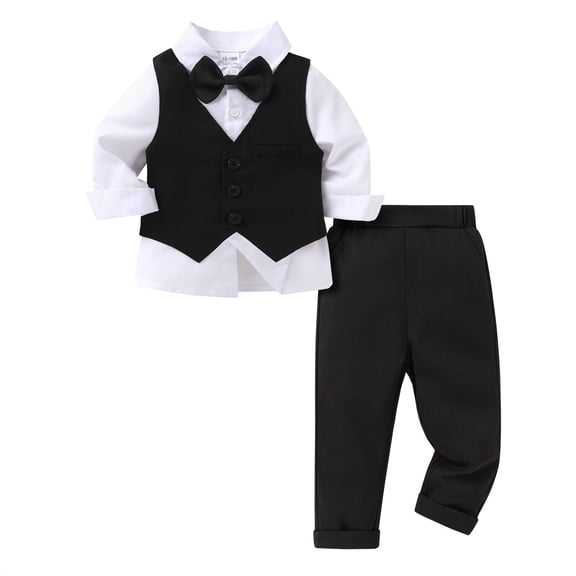 Younger Tree Toddler Boy Suit Set Gentleman Wedding Outfits Baby Long Sleeve Formal Dress 4-Piece Outfits for 2-3T