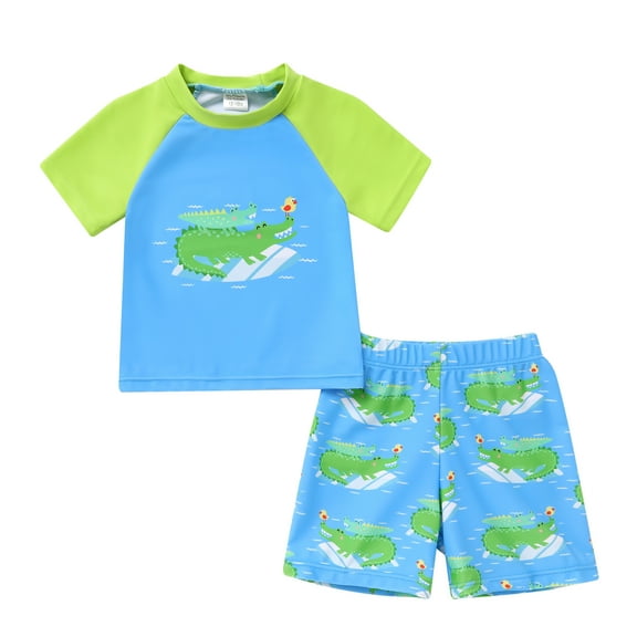 Younger Tree Toddler Baby Boy Swimsuit Set Cartoon Short Sleeve Top Shorts Two Pieces Bathing Suit Swimwear Outfit for 18-24 Months