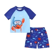 Younger Tree Toddler Baby Boy Swimsuit Set Cartoon Short Sleeve Top Shorts Two Pieces Bathing Suit Swimwear Outfit for 18-24 Months