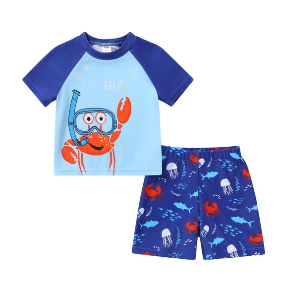 Younger Tree Toddler Baby Boy Swimsuit Set Cartoon Short Sleeve Top Shorts Two Pieces Bathing Suit Swimwear Outfit for 18-24 Months