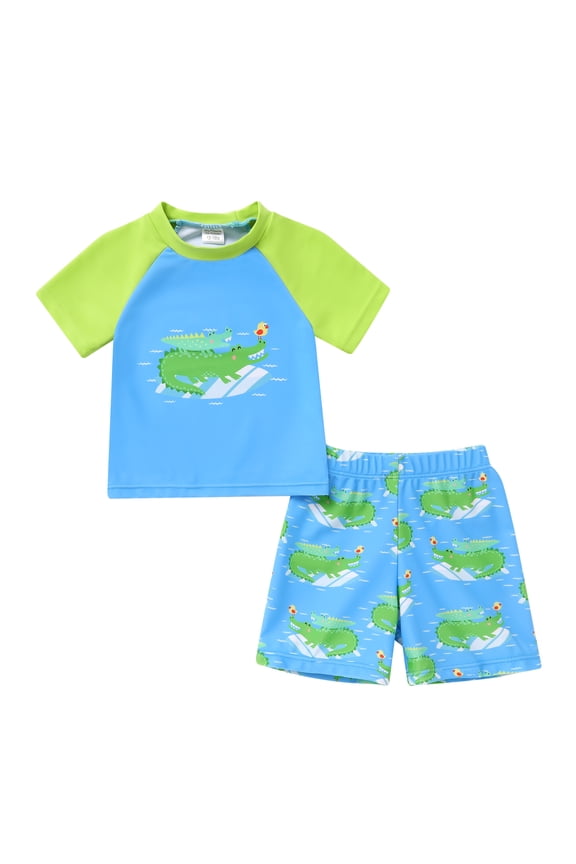 Toddler Baby Boy Swimsuit Set Cartoon Short Sleeve Top Shorts Two Pieces Bathing Suit Swimwear Outfit for 2-3T