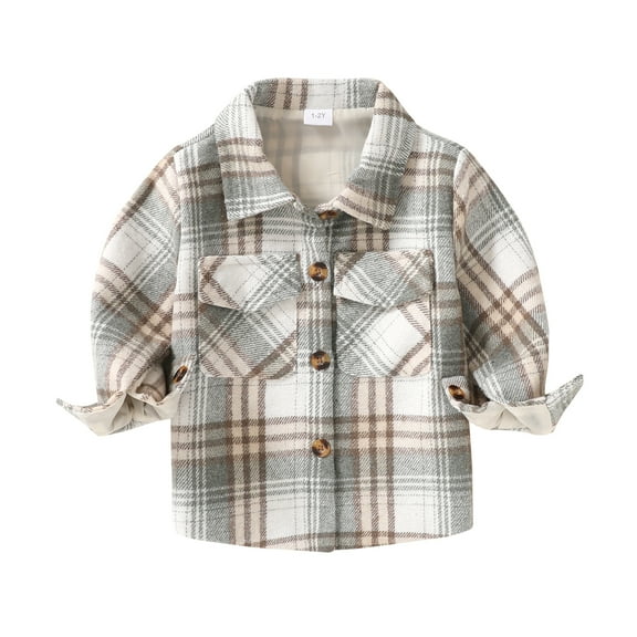 Younger Tree Toddler Baby Boys Girls Jacket Plaid Flannel Long Sleeve Button Down Shacket Kids Boy Coat Fall Winter Top for 4-5T
