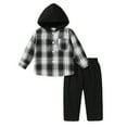 thumbnail image 1 of Younger Tree Toddler Baby Boys Kids Flannel Plaid Shirt Outfits Set Winter Christmas Hoodie Top Pants Clothes 2 PCS for 18-24 Months, 1 of 8