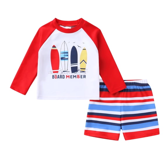 Younger Tree Toddler Baby Boys Swimsuits Trunk Rashguard Long Sleeve Top Shorts Two Pieces Bathing Suit Swimwear Outfit for 12-18 Months