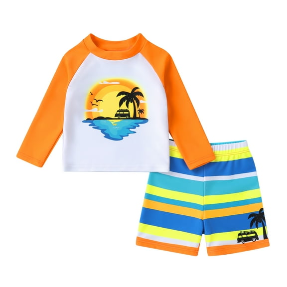 Younger Tree Toddler Baby Boys Swimsuits Trunk Rashguard Long Sleeve Top Shorts Two Pieces Bathing Suit Swimwear Outfit for 2-3T